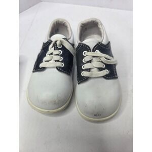 Foot Mates Kids White Navy Blue Leather Saddle‎ Shoes Sneakers Vintage Style USA